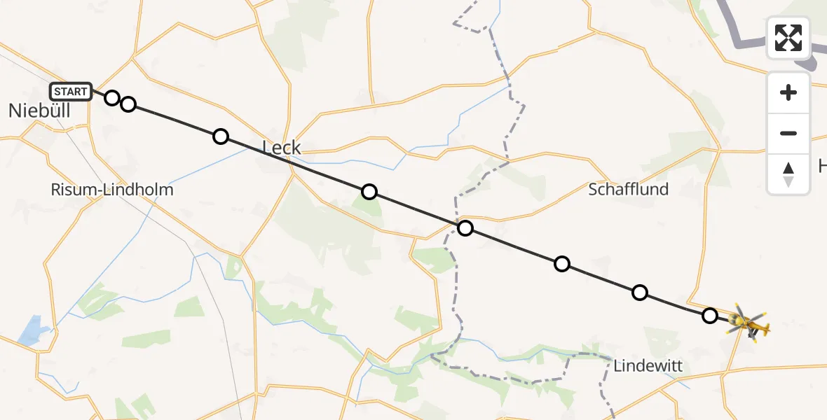 Flugroute Rettungshubschrauber Niebüll - Großenwiehe, 22 April 2026, 15:06
