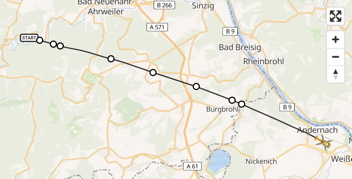 Flugroute Ambulanzhubschrauber Mayschoß - Andernach, 22 April 2026, 15:08