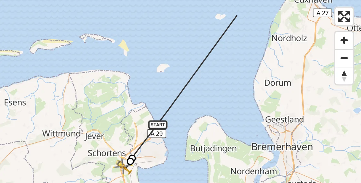 Flugroute Rettungshubschrauber Wilhelmshaven - Sande, 22 April 2026, 15:22