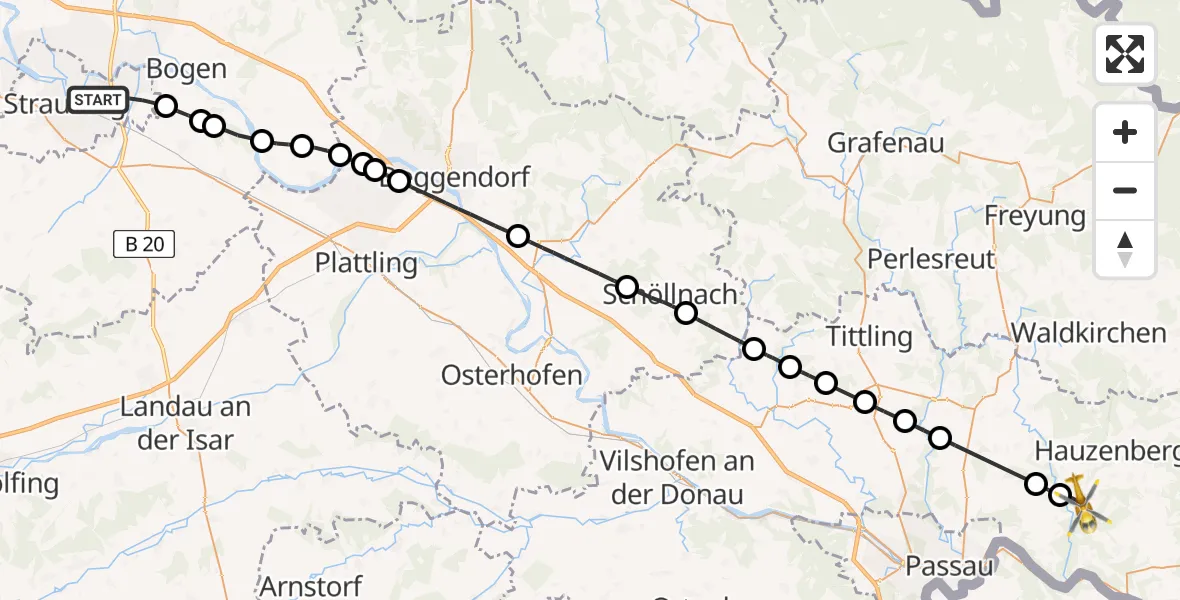 Flugroute Rettungshubschrauber Straubing - Hauzenberg, 22 April 2026, 15:24