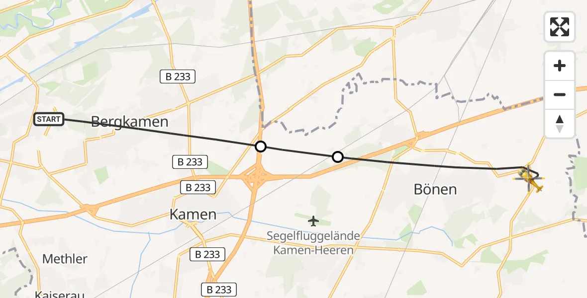 Flugroute Rettungshubschrauber Bergkamen - Bönen, 22 April 2026, 15:25