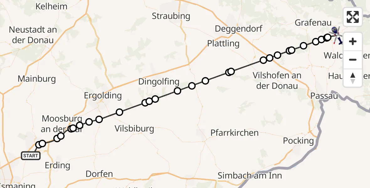 Flugroute Polizeihubschrauber München Flughafen - Freyung, 22 April 2026, 15:27
