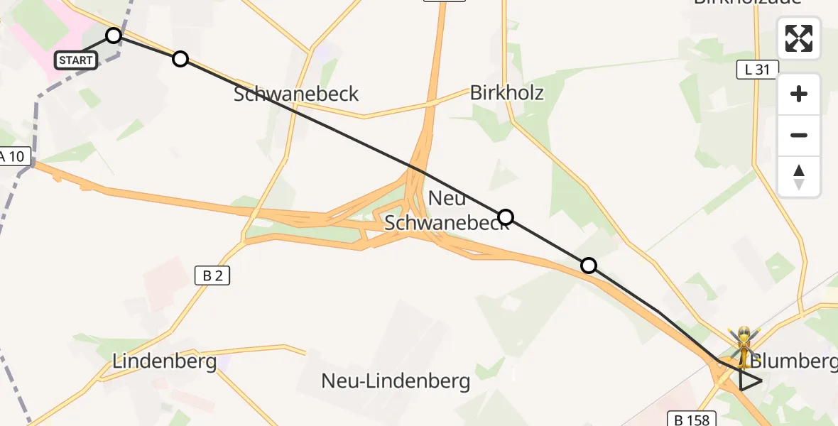 Flugroute Rettungshubschrauber Helios Clinic Berlin-Buch - Ahrensfelde, 22 April 2026, 15:31