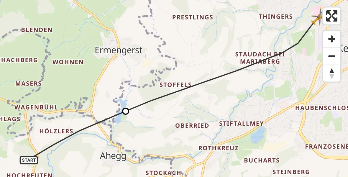 Flugroute Rettungshubschrauber Buchenberg - Kempten (Allgäu), 22 April 2026, 15:31