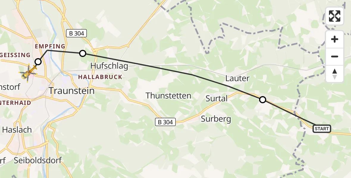 Flugroute Rettungshubschrauber Teisendorf - Traunstein Hospital, 22 April 2026, 15:35