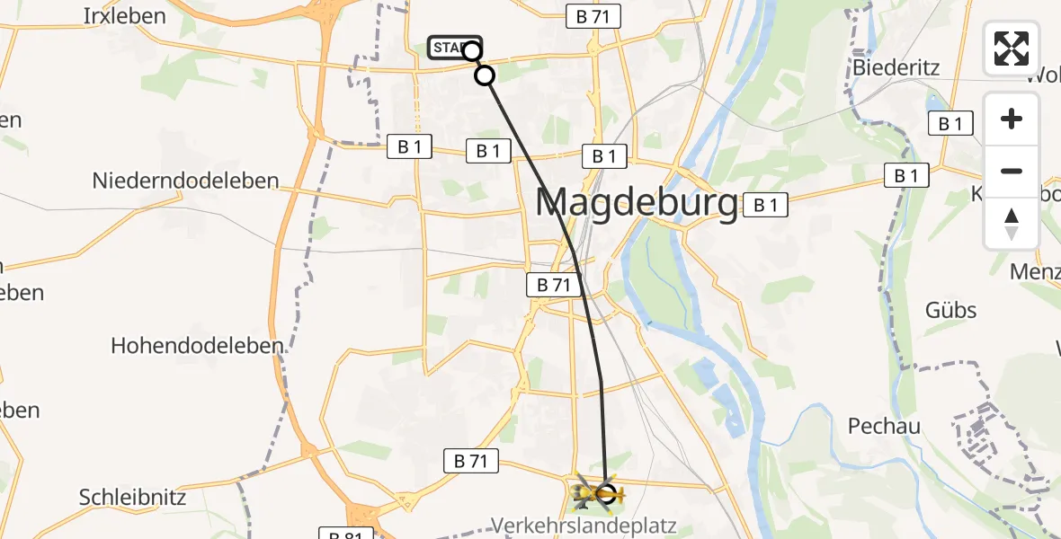 Flugroute Rettungshubschrauber Magdeburg Hospital - Magdeburg City Flugplatz, 22 April 2026, 15:37
