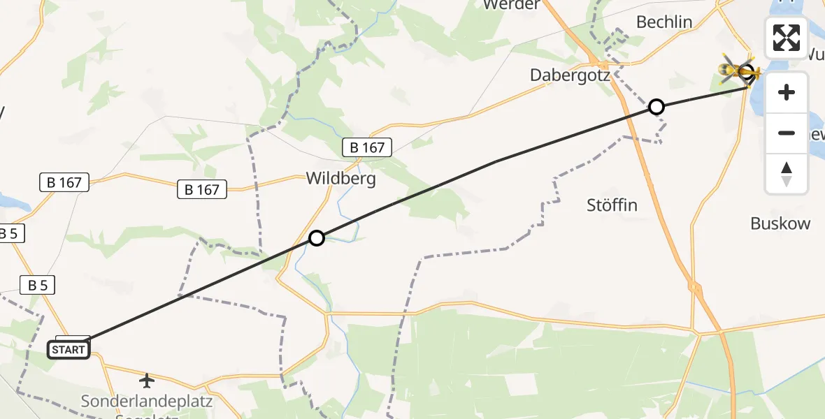 Flugroute Rettungshubschrauber Wusterhausen/Dosse - Rupin Hospital, 22 April 2026, 15:42