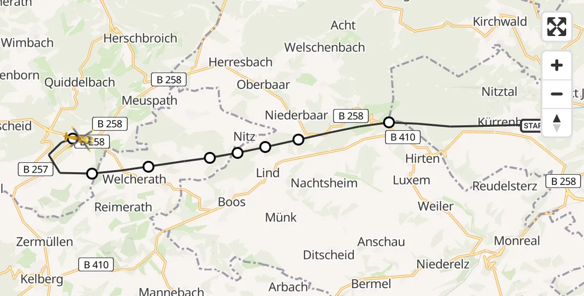 Flugroute Ambulanzhubschrauber Mayen - Nürburgring Hubschrauberlandeplatz, 22 April 2026, 15:44