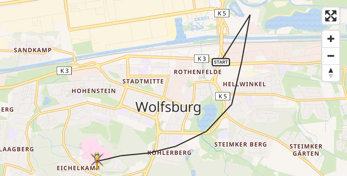 Flugroute Rettungshubschrauber Wolfsburg - Wolfsburg, 22 April 2026, 15:45