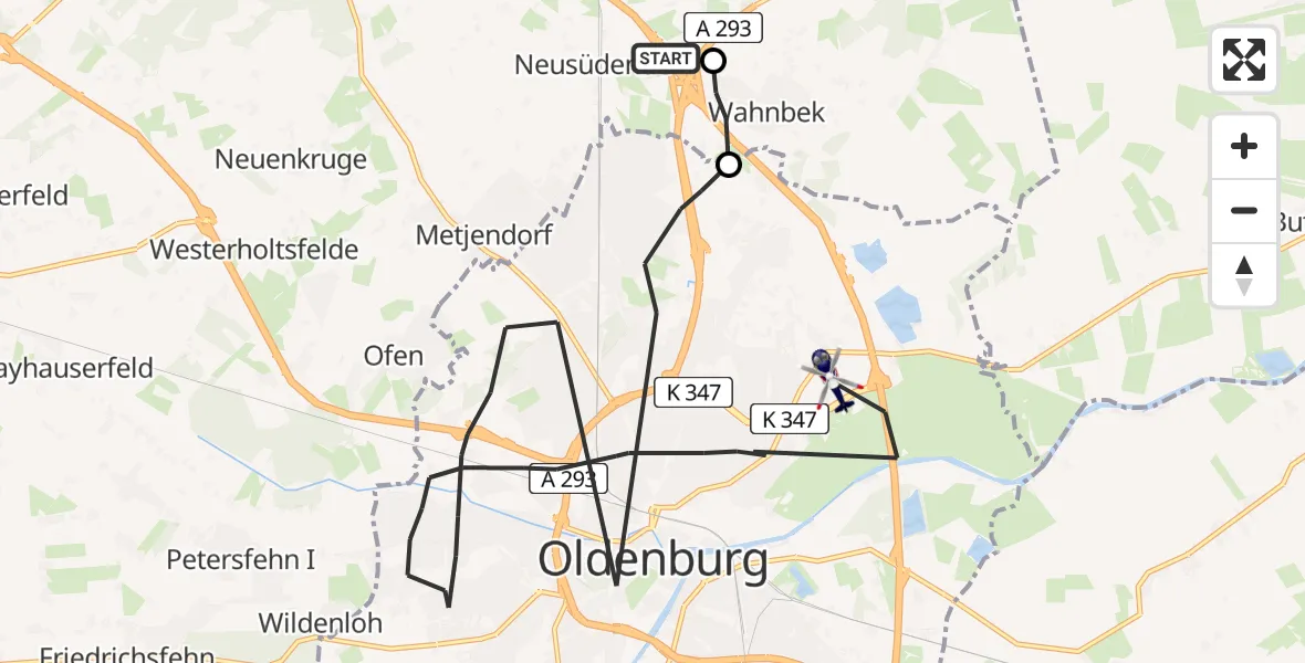 Flugroute Polizeihubschrauber Oldenburg Police Hubschrauberlandeplatz - Oldenburg (Oldb), 22 April 2026, 15:45