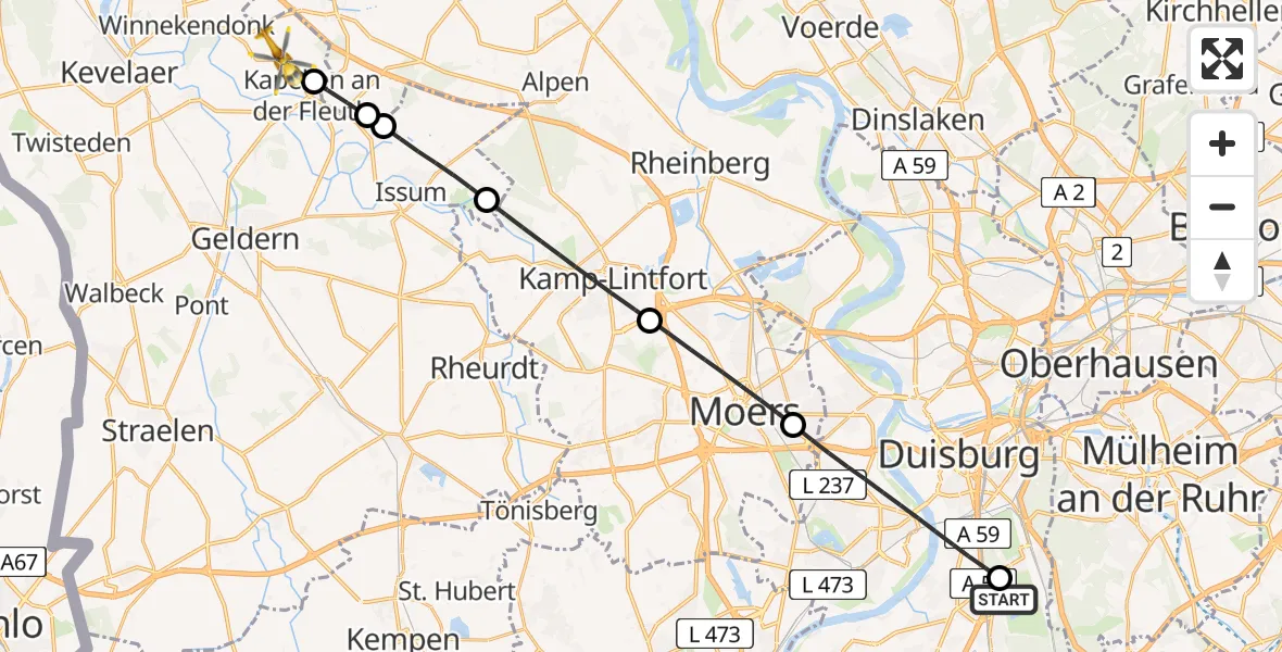 Flugroute Rettungshubschrauber Duisburg Air Rescue Hubschrauberlandeplatz (Christoph 9) - Kevelaer, 22 April 2026, 15:53