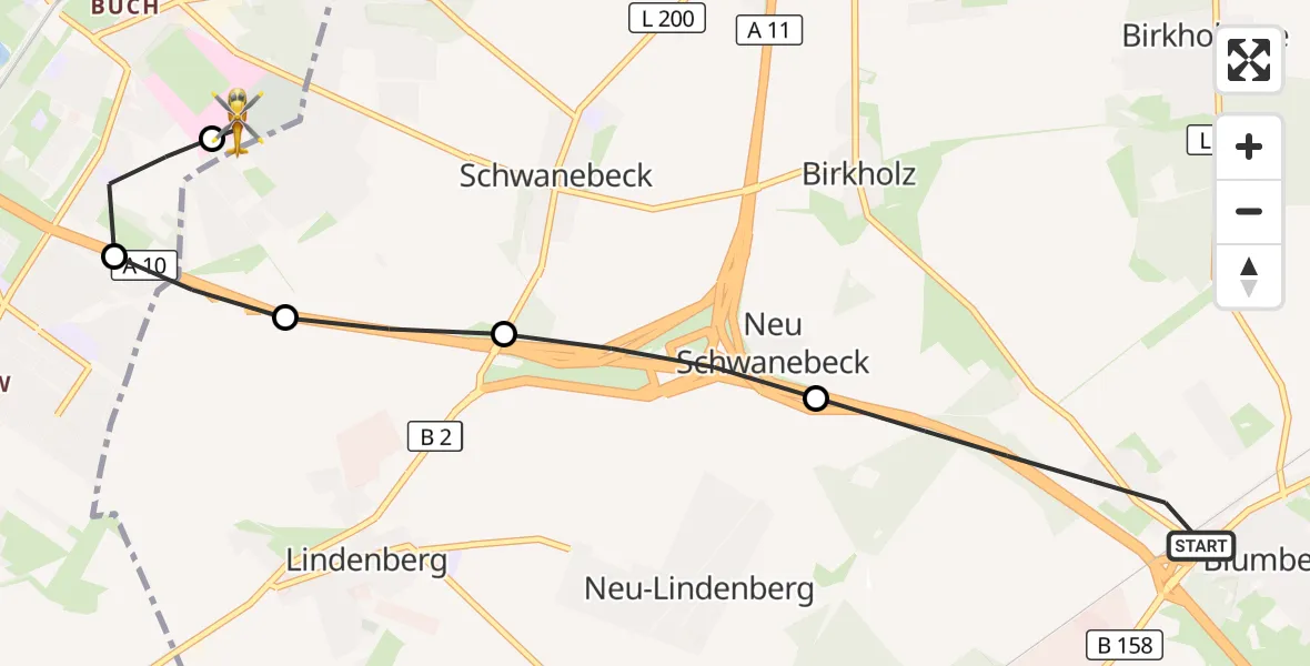 Flugroute Rettungshubschrauber Ahrensfelde - Helios Clinic Berlin-Buch, 22 April 2026, 15:53