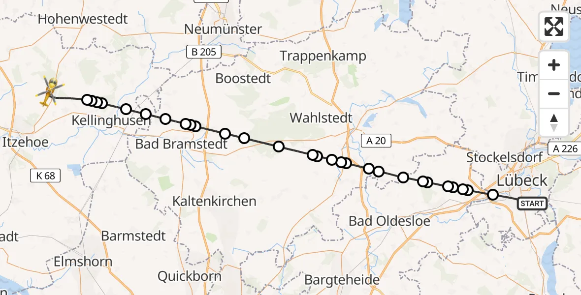 Flugroute Rettungshubschrauber Lübeck - Hohenlockstedt, 22 April 2026, 15:56