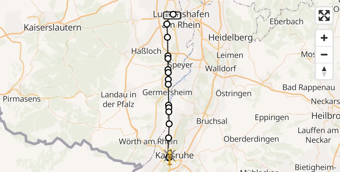 Flugroute Rettungshubschrauber Ludwigshafen Accident Hospital - Sankt Vincentius Hospital, 22 April 2026, 15:57