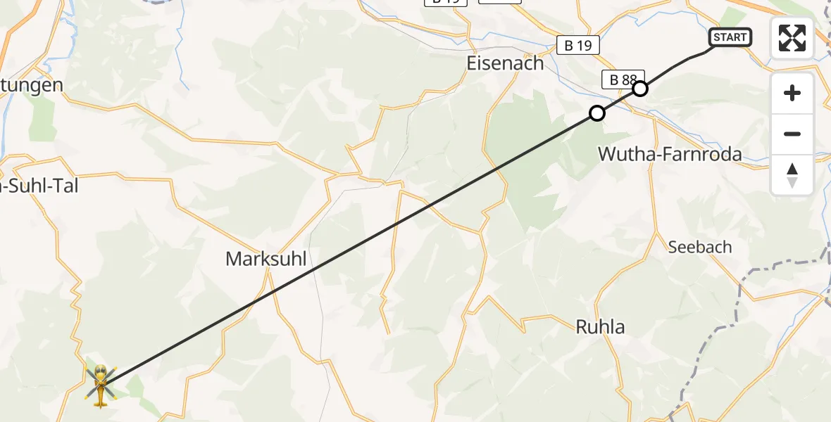 Flugroute Ambulanzhubschrauber Hörselberg-Hainich - Bad Salzungen, 22 April 2026, 15:59