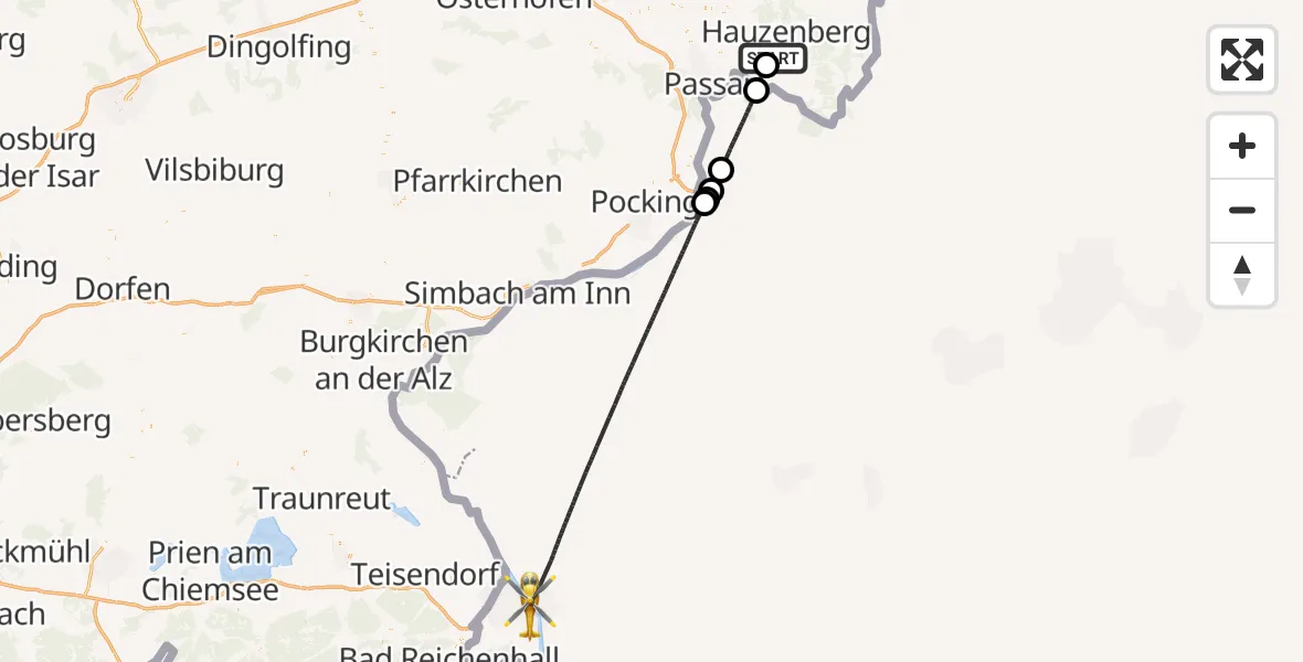 Flugroute Rettungshubschrauber Hauzenberg - Europa 3 Heliport, 22 April 2026, 16:02