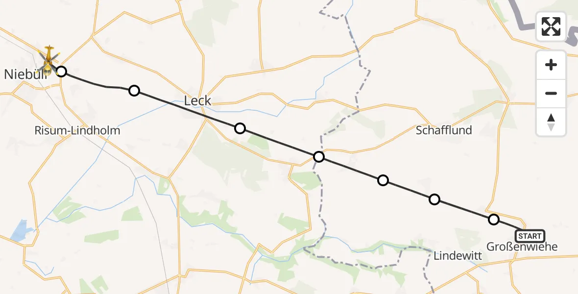 Flugroute Rettungshubschrauber Großenwiehe - Niebüll, 22 April 2026, 16:08