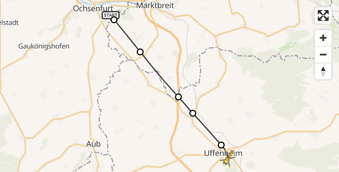 Flugroute Rettungshubschrauber Ochsenfurt Hospital - Uffenheim, 22 April 2026, 16:10