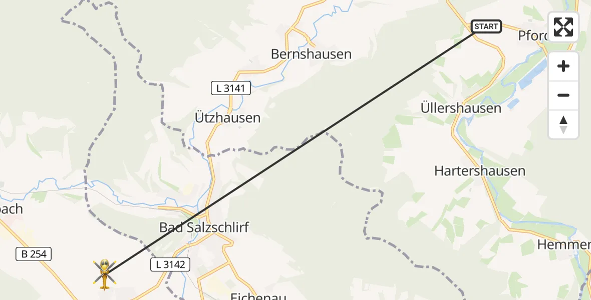 Flugroute Ambulanzhubschrauber Schlitz - Wartenberg, 22 April 2026, 16:16