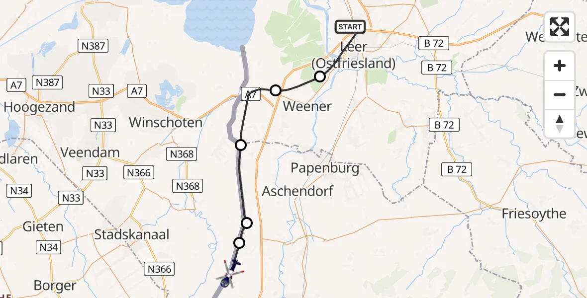 Flugroute Polizeihubschrauber Leer (Ostfriesland) - Walchum, 22 April 2026, 16:20
