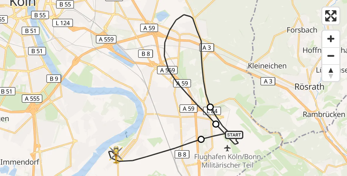 Flugroute Rettungshubschrauber Köln Bonn Flughafen - Köln, 22 April 2026, 16:23