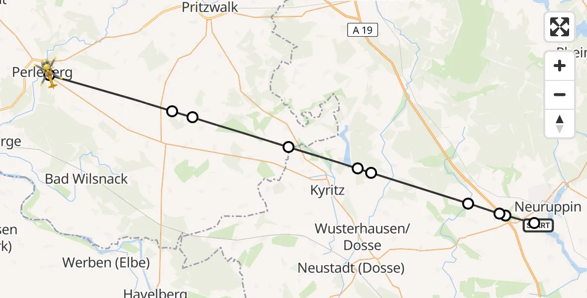 Flugroute Rettungshubschrauber Rupin Hospital - Perleberg, 22 April 2026, 16:23