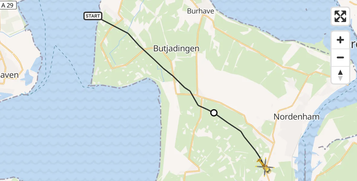 Flugroute Rettungshubschrauber Butjadingen - Nordenham, 22 April 2026, 16:33