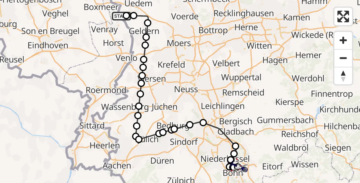 Flugroute Polizeihubschrauber Weeze Flughafen - Sankt Augustin, 22 April 2026, 16:35