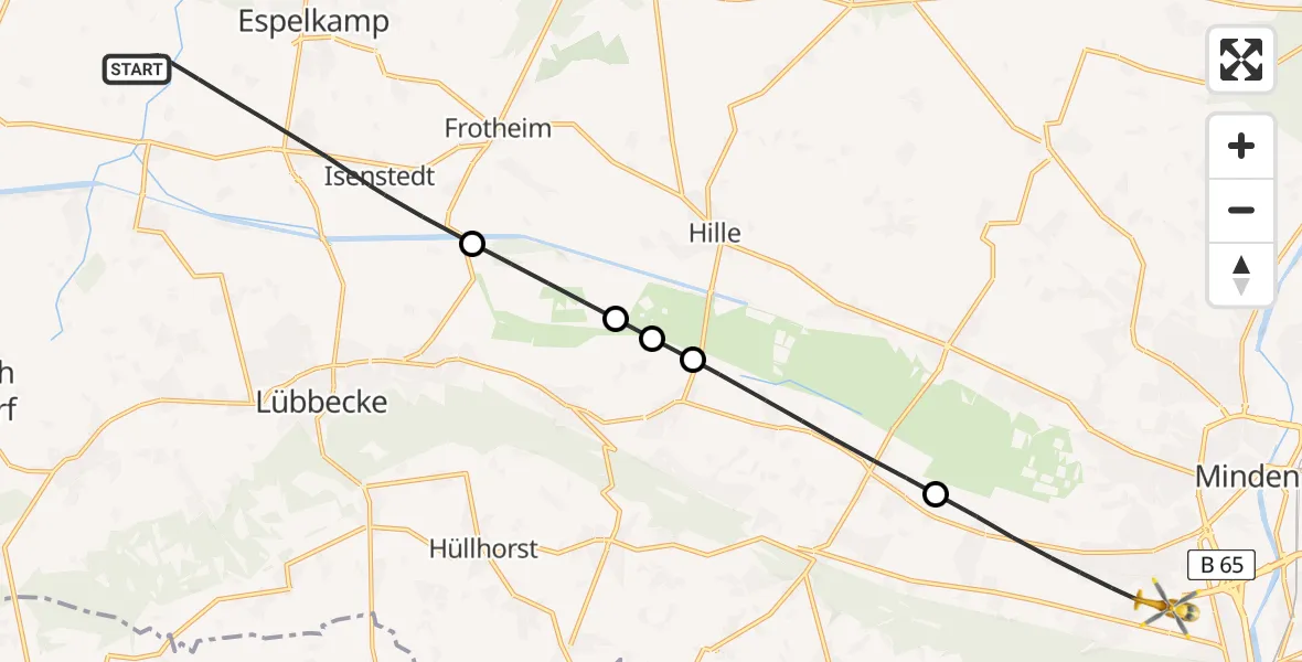 Flugroute Rettungshubschrauber Espelkamp - Minden, 22 April 2026, 16:53