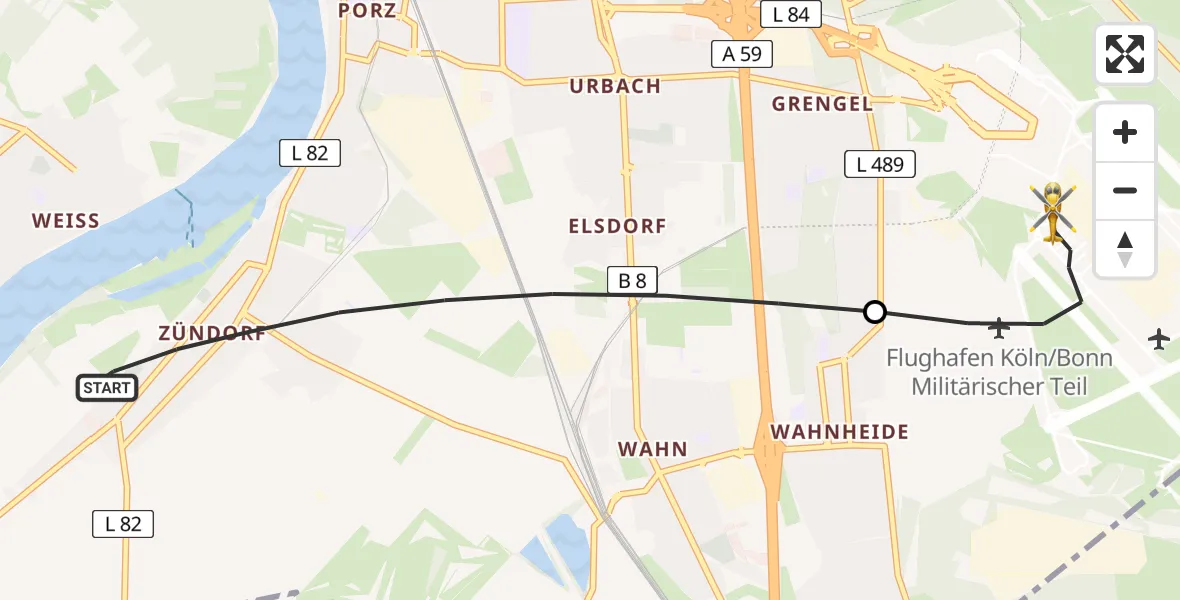 Flugroute Rettungshubschrauber Köln - Köln Bonn Flughafen, 22 April 2026, 16:58