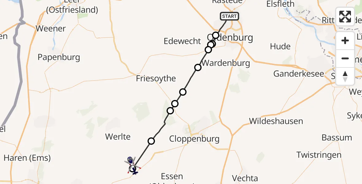 Flugroute Polizeihubschrauber Oldenburg (Oldb) - Löningen, 22 April 2026, 17:00