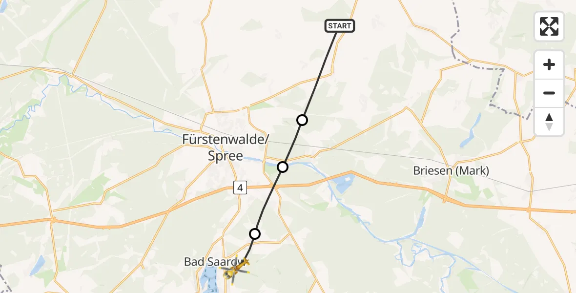 Flugroute Rettungshubschrauber Steinhöfel - Bad Saarow, 22 April 2026, 17:32