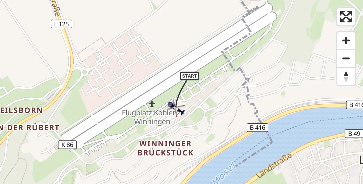 Flugroute Polizeihubschrauber Koblenz-Winningen Flugplatz - Koblenz-Winningen Flugplatz, 22 April 2026, 17:39