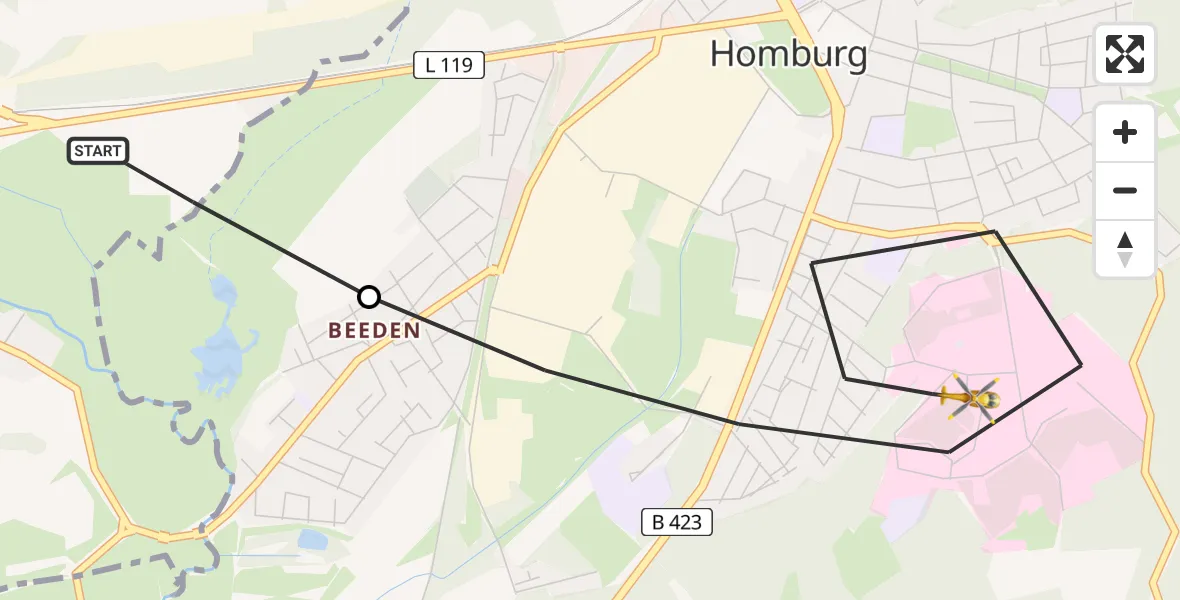 Flugroute Rettungshubschrauber Kirkel - Homburg, 22 April 2026, 17:44