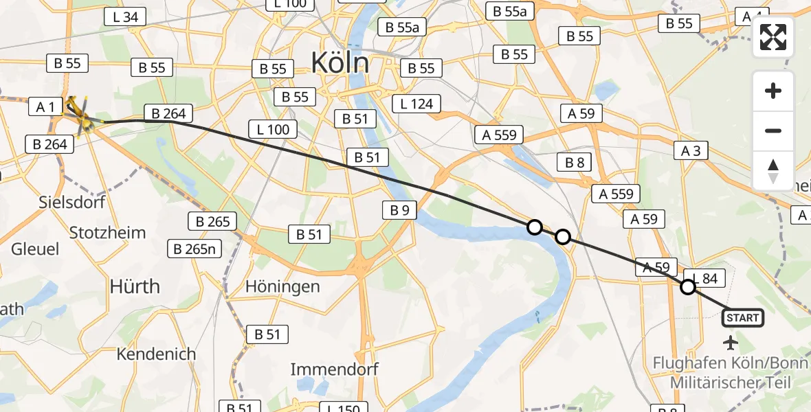 Flugroute Rettungshubschrauber Köln Bonn Flughafen - Köln, 22 April 2026, 17:52