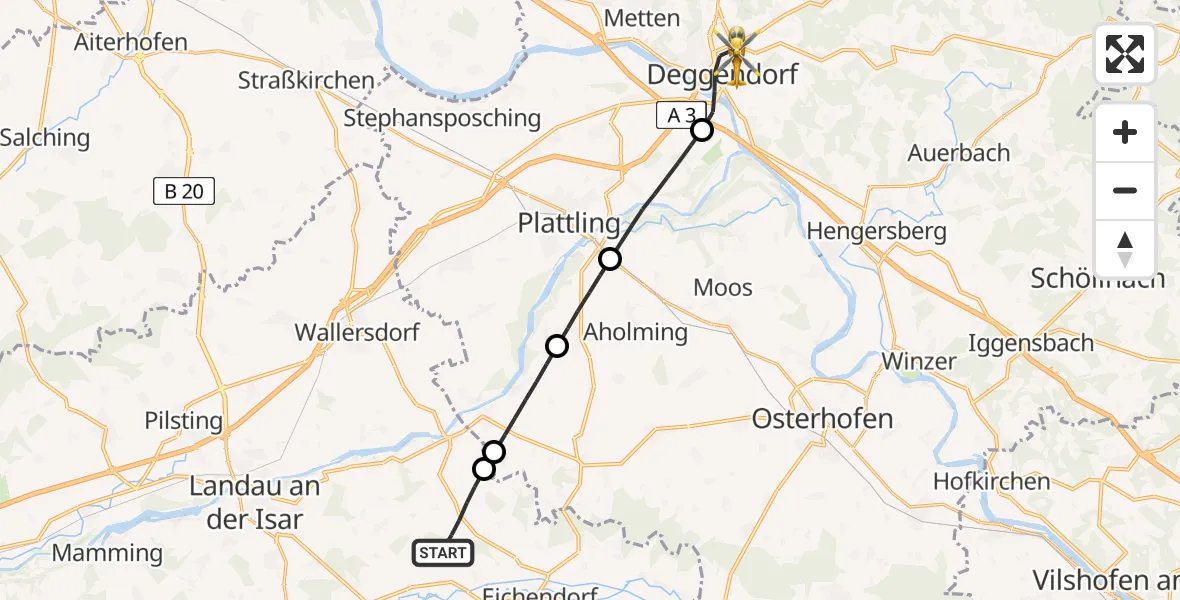 Flugroute Rettungshubschrauber Eichendorf - Deggendorf, 22 April 2026, 17:52
