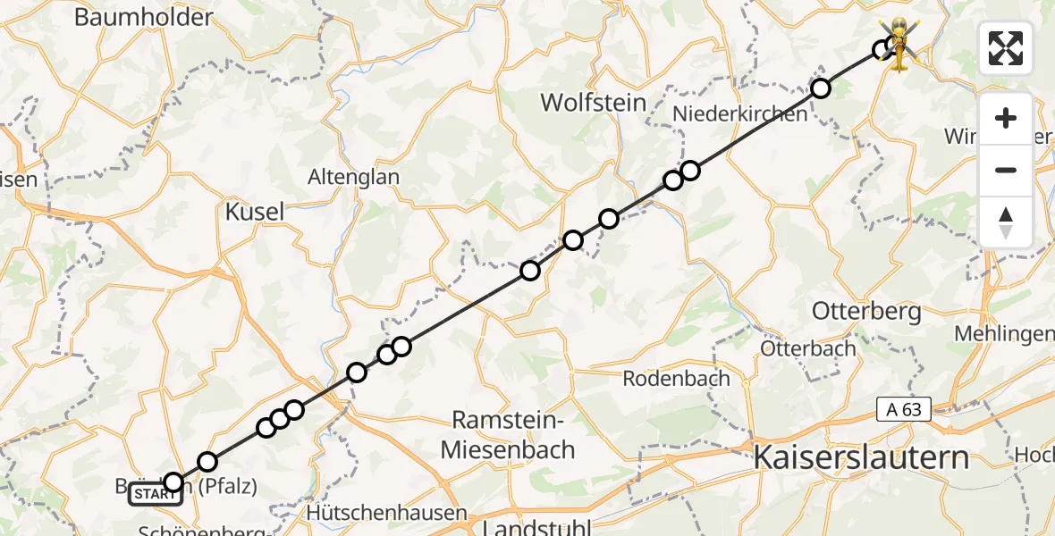 Flugroute Rettungshubschrauber Dittweiler - Imsweiler UL, 22 April 2026, 17:56