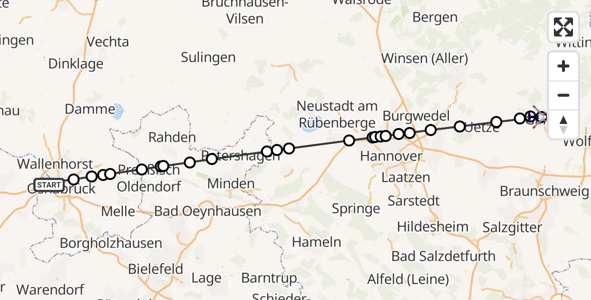 Flugroute Polizeihubschrauber Osnabrück - Gifhorn Bundespolizei Hubschrauberlandeplatz, 22 April 2026, 17:57