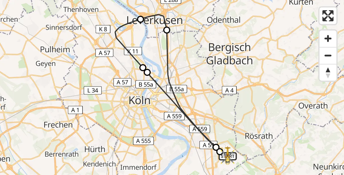 Flugroute Ambulanzhubschrauber Köln Bonn Flughafen - Köln Bonn Flughafen, 22 April 2026, 17:57