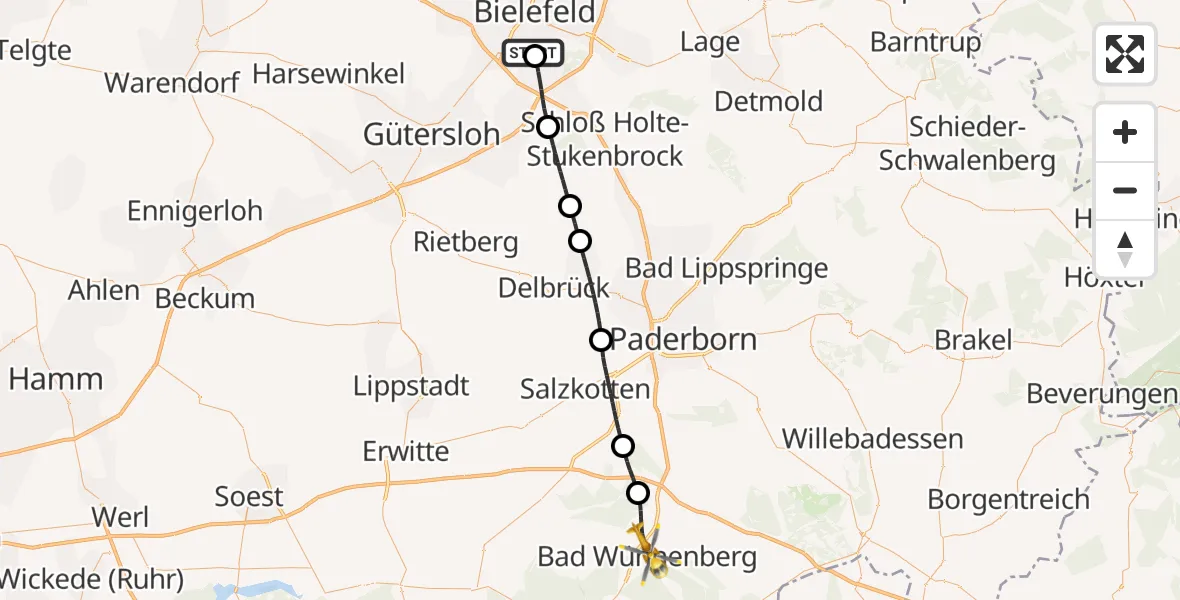 Flugroute Rettungshubschrauber Luftrettungszentrum Bielefeld - Bad Wünnenberg, 22 April 2026, 18:05