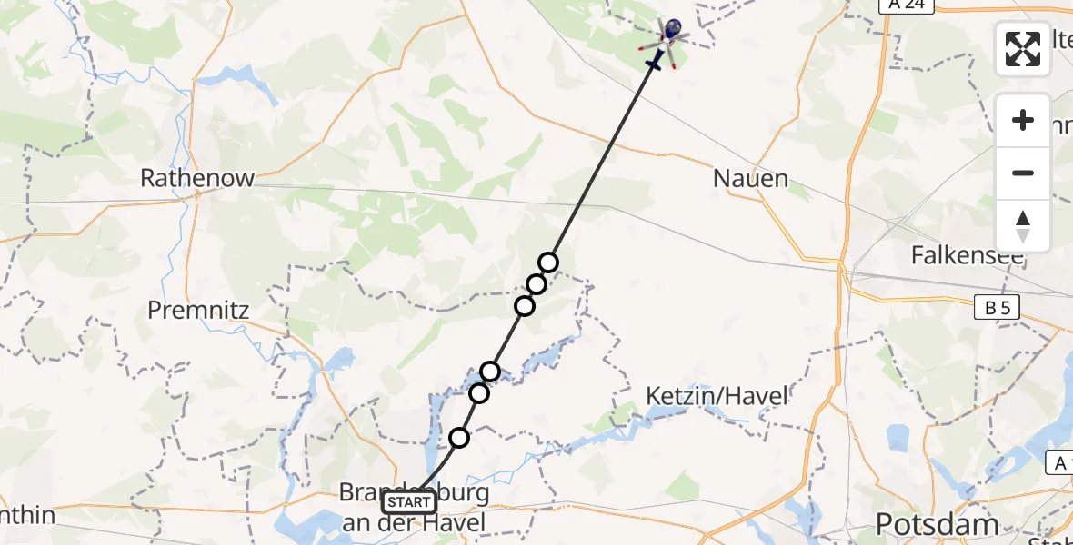 Flugroute Polizeihubschrauber Brandenburg an der Havel - Nauen, 22 April 2026, 18:11