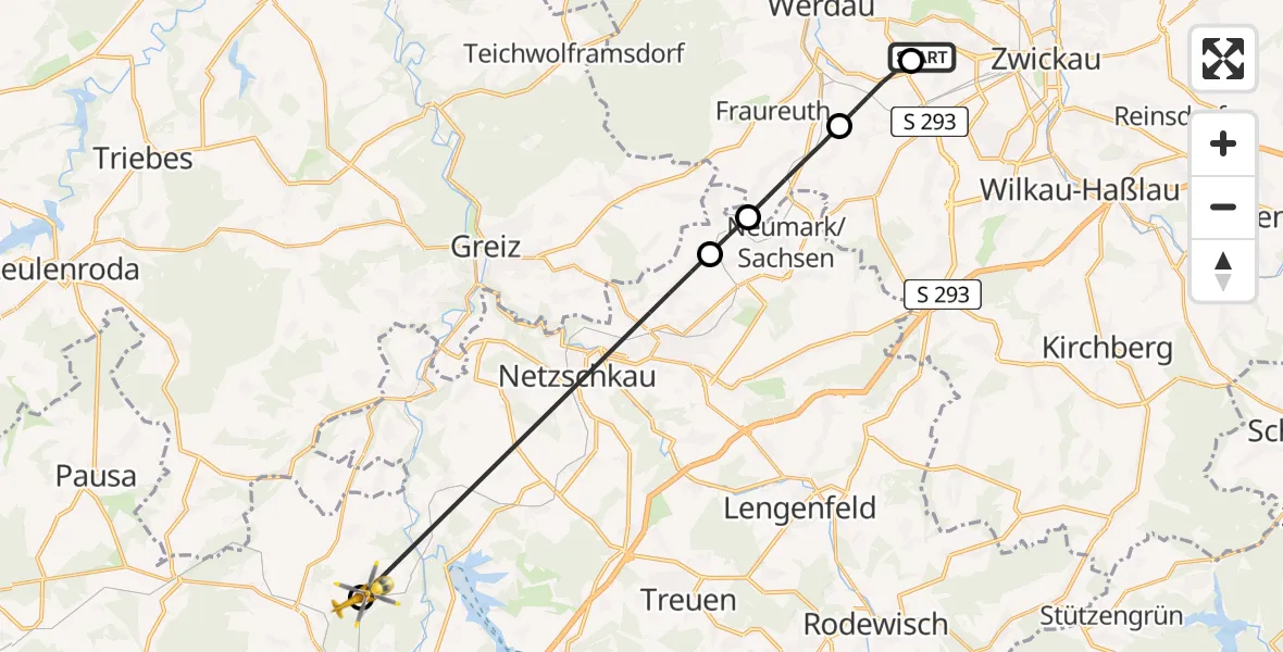 Flugroute Rettungshubschrauber ADAC Air Rescue Station Zwickau Hubschrauberlandeplatz - Plauen, 22 April 2026, 18:19