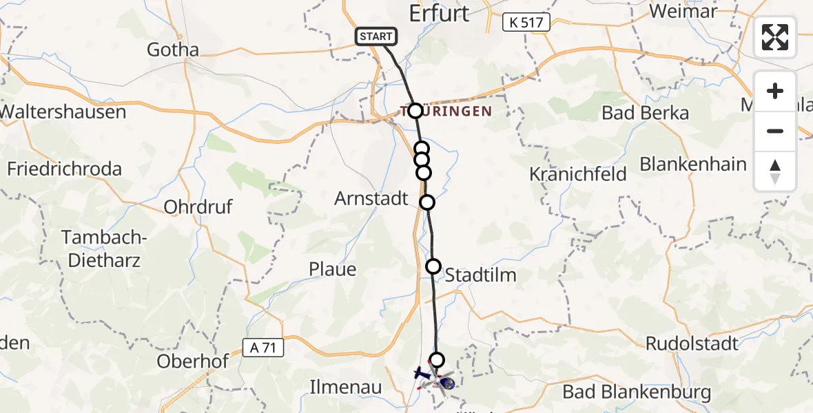 Flugroute Polizeihubschrauber Erfurt - Ilmenau, 22 April 2026, 18:41