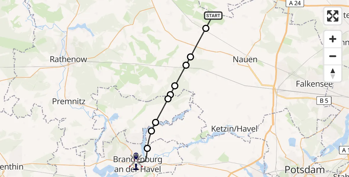 Flugroute Polizeihubschrauber Nauen - Brandenburg an der Havel, 22 April 2026, 18:56
