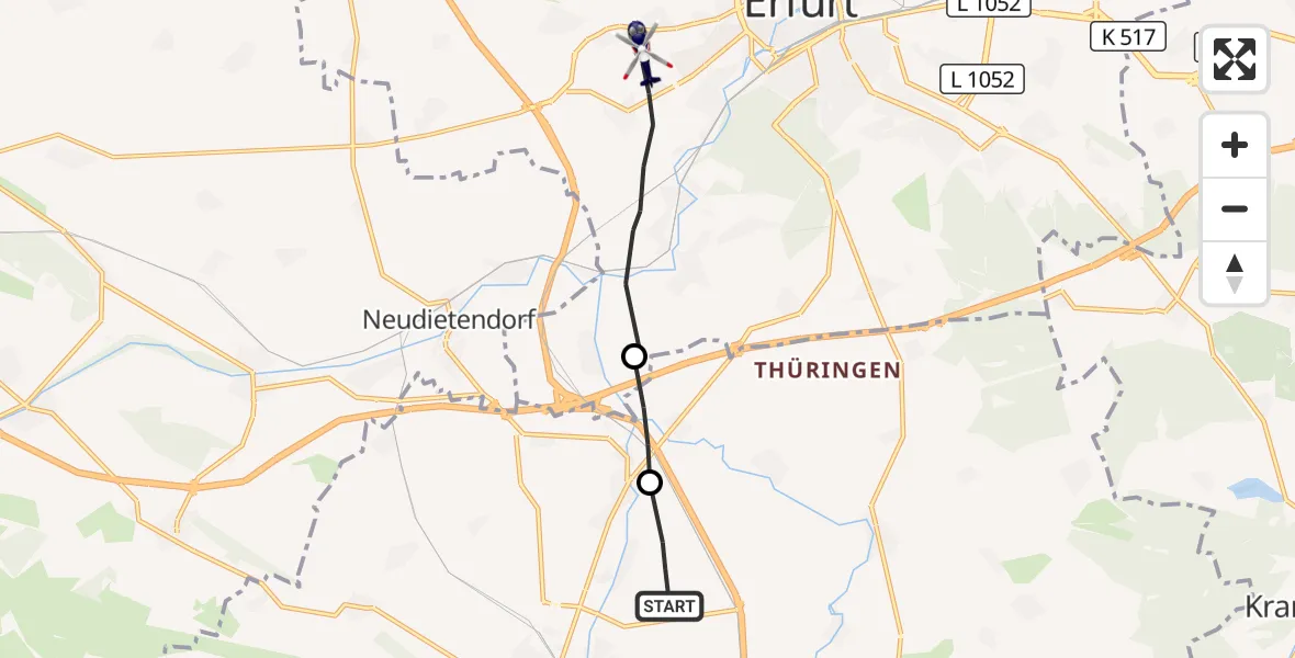 Flugroute Polizeihubschrauber Arnstadt - Erfurt, 22 April 2026, 19:15