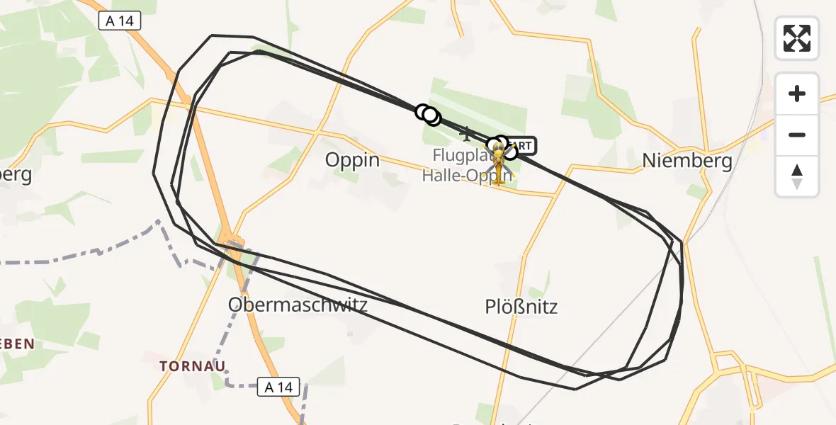 Flugroute Rettungshubschrauber Halle-Oppin Flugplatz - Halle-Oppin Flugplatz, 22 April 2026, 19:29