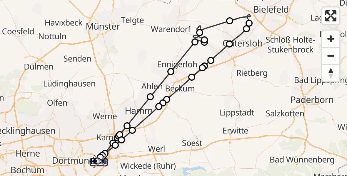 Flugroute Polizeihubschrauber Dortmund Flughafen - Dortmund Flughafen, 22 April 2026, 19:49