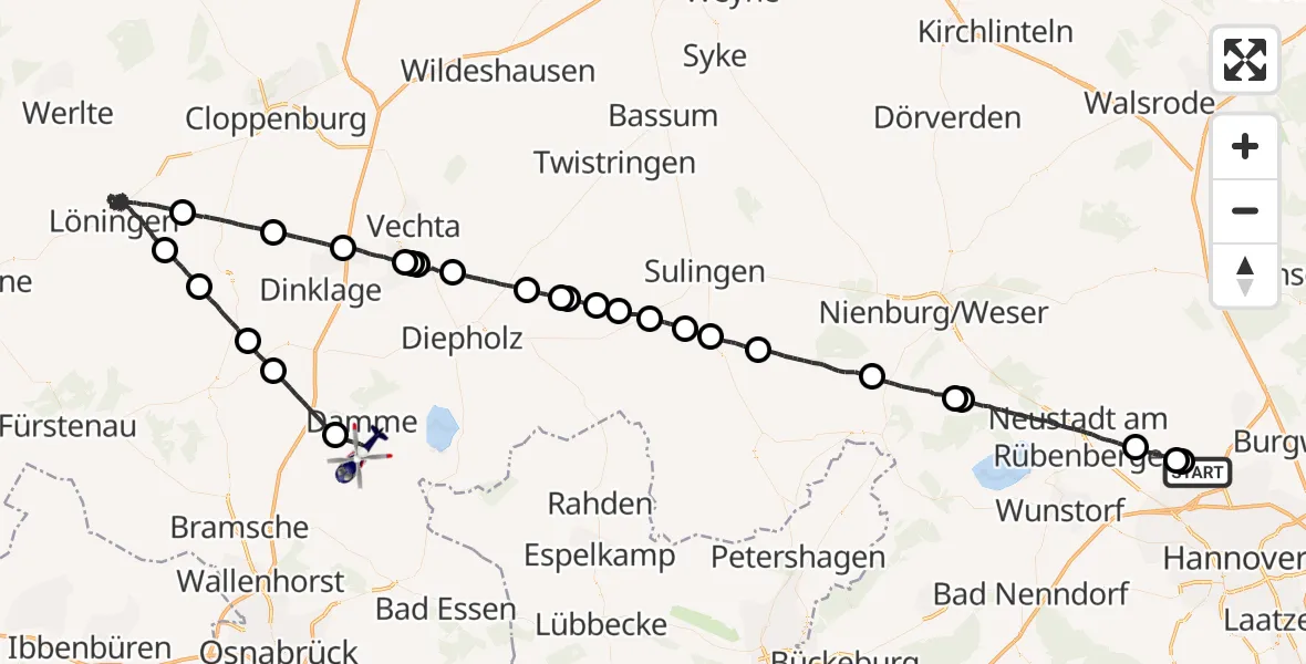 Flugroute Polizeihubschrauber Flughafen Hannover - Damme, 22 April 2026, 20:06