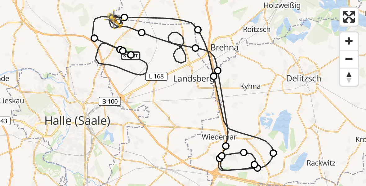 Flugroute Rettungshubschrauber Halle-Oppin Flugplatz - Petersberg, 22 April 2026, 20:11