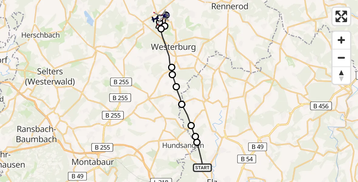 Flugroute Polizeihubschrauber Hadamar - Ailertchen Flugplatz, 22 April 2026, 20:24